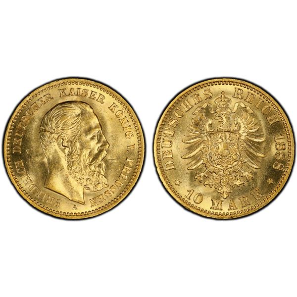 PRUSSIA: Friedrich III, 1888, AV 10 mark, 1888-A, PCGS MS65