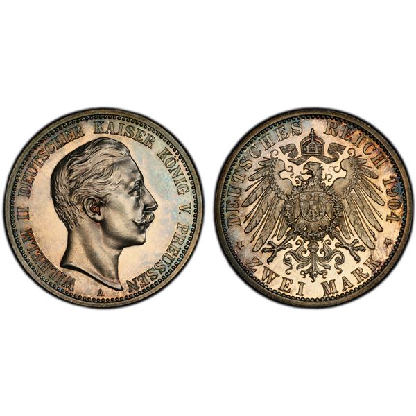 PRUSSIA: Wilhelm II, 1888-1918, AR 2 mark, 1904-A, PCGS Proof 63