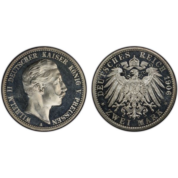 PRUSSIA: Wilhelm II, 1888-1918, AR 2 mark, 1906-A, PCGS Proof 64 CAM