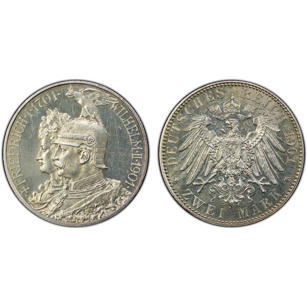 PRUSSIA: Wilhelm II, 1888-1918, AR 2 mark, 1901-A, PCGS Proof 63