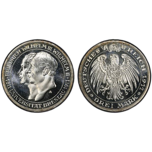 PRUSSIA: Wilhelm II, 1888-1918, AR 3 mark, 1911-A, PCGS Proof 65 CAM