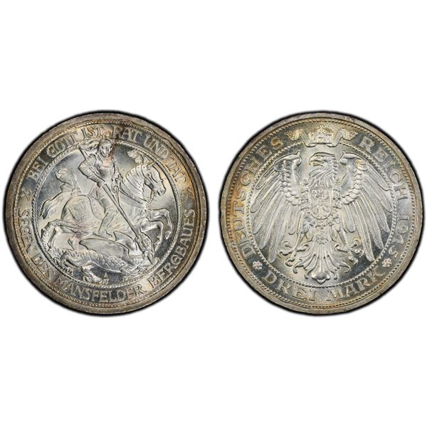 PRUSSIA: Wilhelm II, 1888-1918, AR 3 mark, 1915-A, PCGS MS66