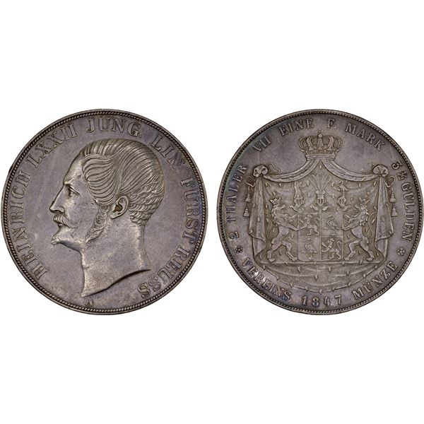 REUSS-LOBENSTEIN-EBERSDORF: Heinrich LXXII, 1822-1848, AR 2 thaler, 1847, XF