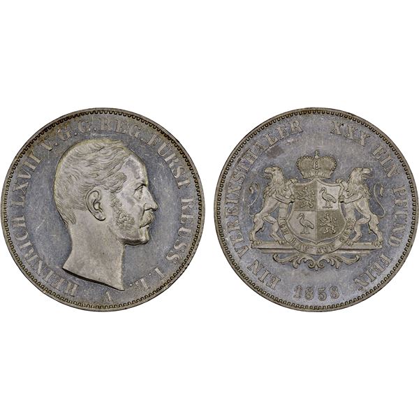 REUSS-SCHLEIZ: Heinrich LXVII, 1854-1867, AR thaler, 1858, Unc