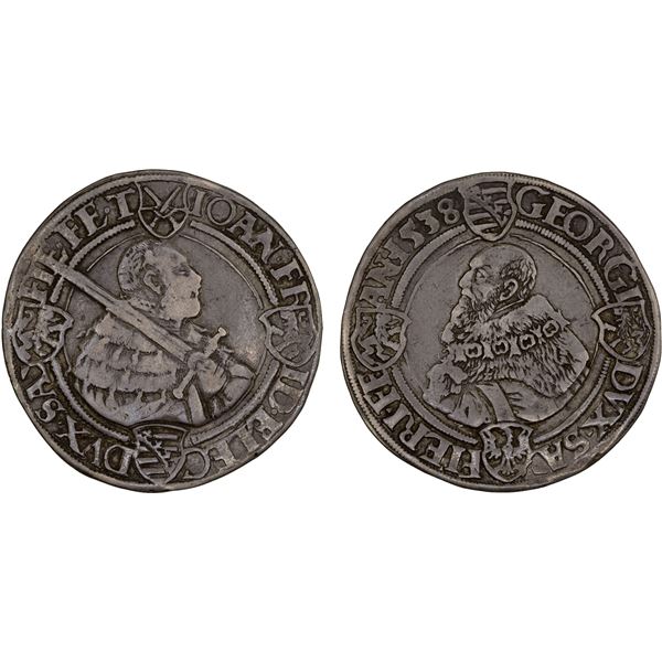 SAXONY: Johann Friedrich and Georg, 1534-1539, AR thaler (28.85g), 1538, F-VF
