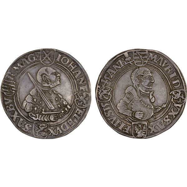 SAXONY: Johann Friedrich and Moritz, 1541-1547, AR thaler (28.90g), 1545, VF