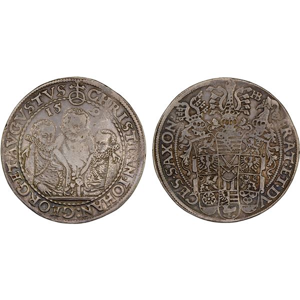 SAXONY: Christian II, Johann Georg I, and August, 1591-1611, AR thaler (28.71g), 1597, VF