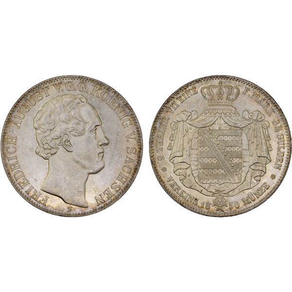 SAXONY: Friedrich August II, 1836-1854, AR 2 thaler, 1850, Unc