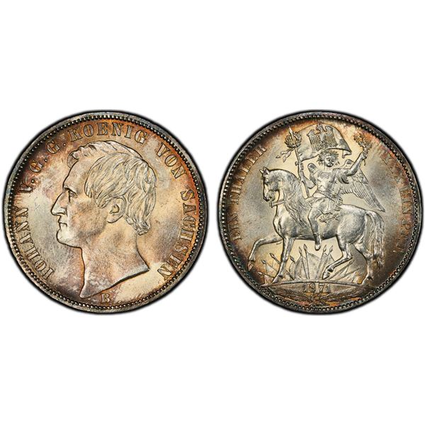 SAXONY: Johann, 1854-1873, AR siegesthaler, Dresden, 1871, PCGS MS63