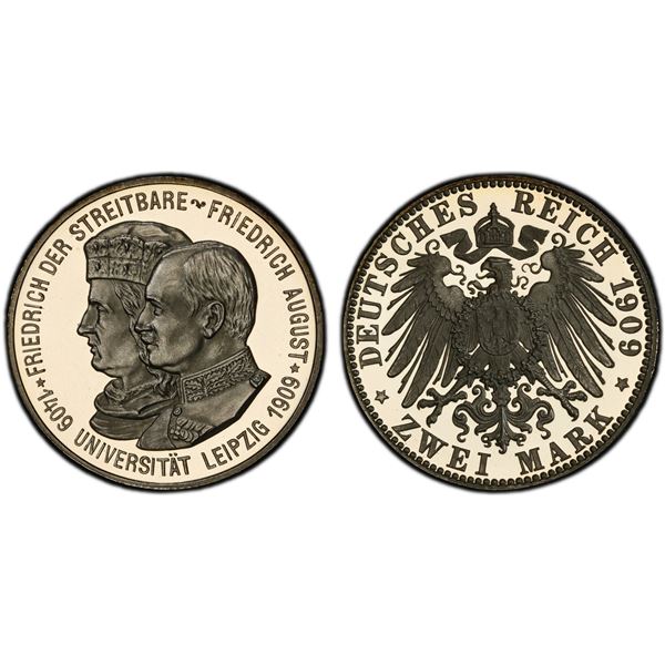 SAXONY: Friedrich August III, 1904-1918, AR 3 mark, 1909-A, PCGS Proof 64 DCAM