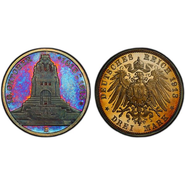 SAXONY: Friedrich August III, 1904-1918, AR 3 mark, 1913-E, PCGS Proof 63 CAM