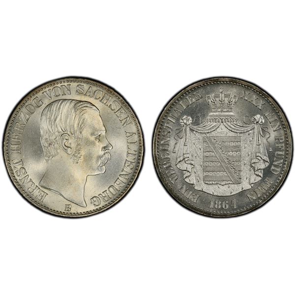SAXE-ALTENBURG: Ernst I, 1853-1908, AR vereinsthaler, Dresden, 1864, PCGS MS66