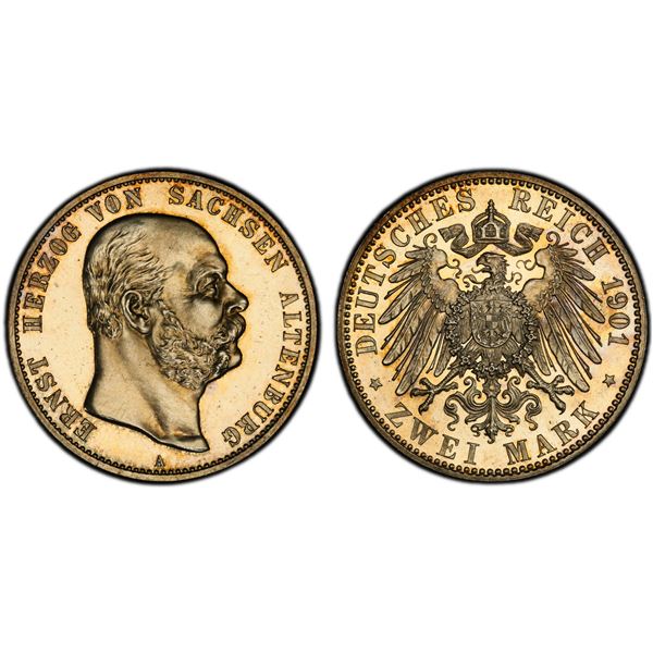 SAXE-ALTENBURG: Ernst I, 1853-1908, AR 2 mark, 1901-A, PCGS Proof 65 CAM