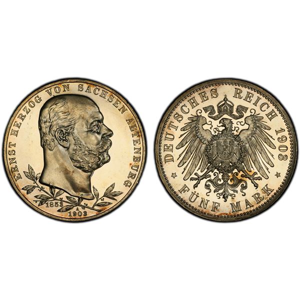 SAXE-ALTENBURG: Ernst I, 1853-1908, AR 5 mark, 1903-A, PCGS Proof 64 CAM