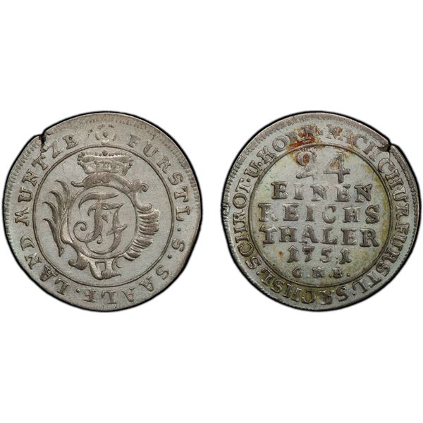 SAXE-COBURG-SAALFELD: Franz Josias, 1745-1764, AR 1/24 thaler, 1751-GHE, PCGS AU55
