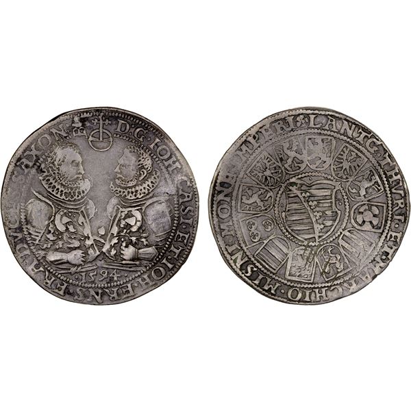 SAXE-GOTHA: Johann Kasimir and Johann Ernst, 1572-1633, AR thaler (28.59g), 1594, F-VF