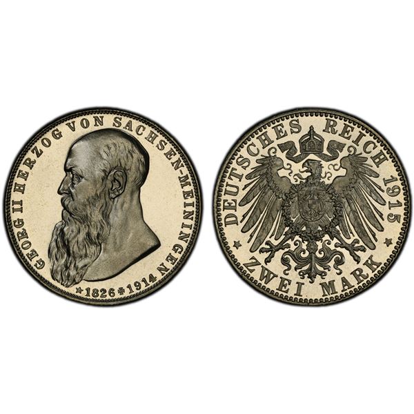SAXE-MEININGEN: Bernhard III, 1914-1918, AR 2 mark, 1915, PCGS Proof 68 CAM