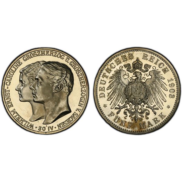 SAXE-WEIMAR-EISENACH: Wilhelm Ernst, 1901-1918, AR 5 mark, 1903-A, PCGS Proof 64
