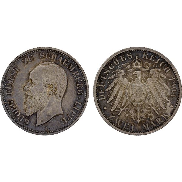SCHAUMBURG-LIPPE: Albrecht Georg, 1893-1911, AR 2 mark, 1904-A, XF