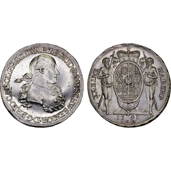 SCHWARZBURG-RUDOLSTADT: Friedrich Karl, 1790-1793, AR ½ thaler, 1791, AU