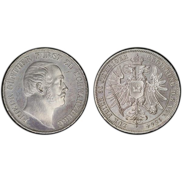 SCHWARZBURG-RUDOLSTADT: Friedrich Günther, 1807-1867, AR thaler, 1864, PCGS UNC details