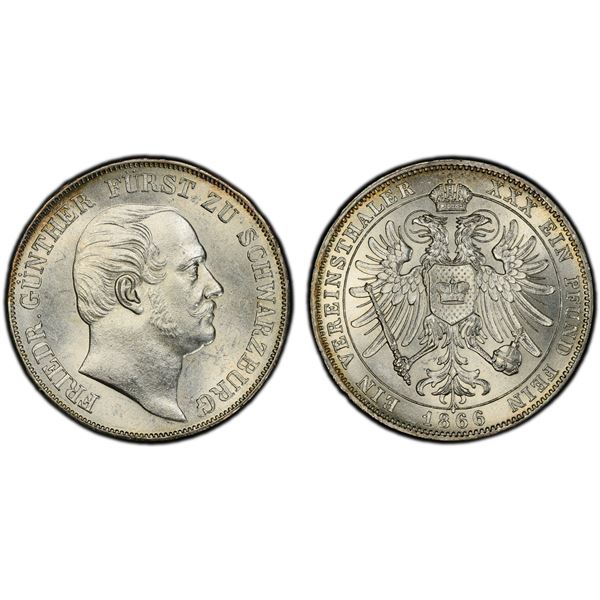 SCHWARZBURG-RUDOLSTADT: Friedrich Günther, 1814-1867, AR vereinsthaler, 1866, PCGS MS63