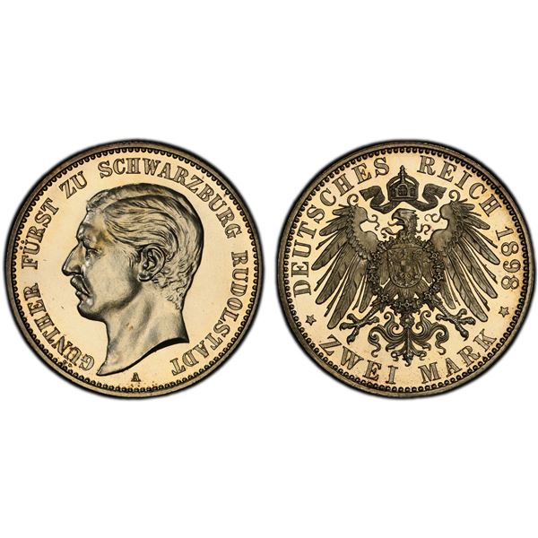 SCHWARZBURG-RUDOLSTADT: Günther Victor, 1890-1918, AR 2 mark, 1898-A, PCGS Proof 63