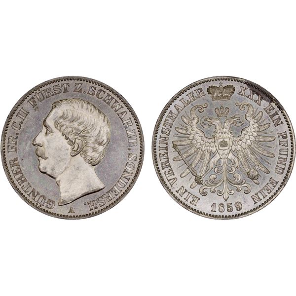 SCHWARZBURG-SONDERSHAUSEN: Günther Friedrich Carl II, 1835-1880, AR vereinstaler, 1859, Unc