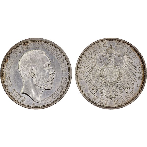 SCHWARZBURG-SONDERSHAUSEN: Karl Günther, 1880-1909, AR 2 mark, 1896-A, Choice XF
