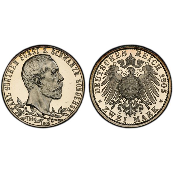 SCHWARZBURG-SONDERSHAUSEN: Karl Günther, 1880-1909, AR 2 mark, 1905, PCGS Proof 64 CAM