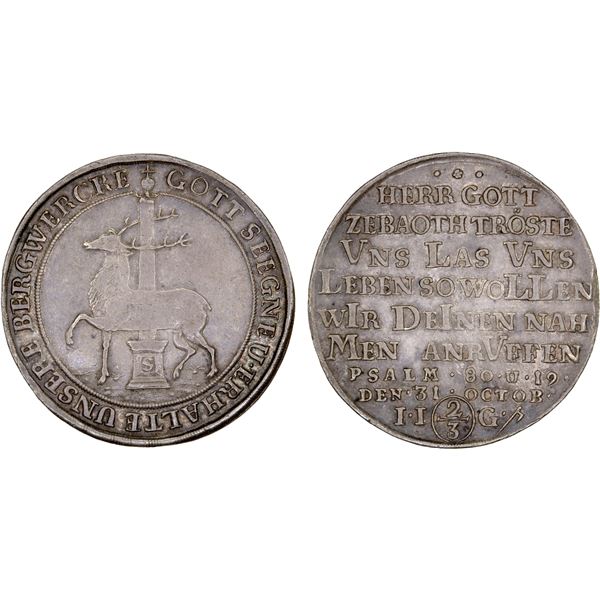 STOLBERG-STOLBERG: Christoph Friedrich and Jost Christian, 1704-1738, AR 2/3 thaler, 1717, XF