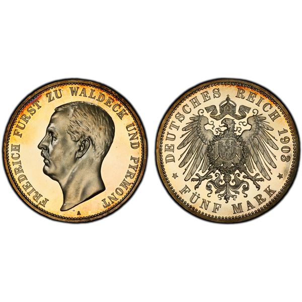 WALDECK-PYRMONT: Friedrich, 1893-1918, AR 5 mark, 1903-A, PCGS Proof 65 CAM