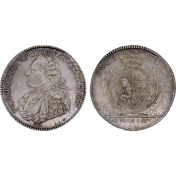 WÜRTTEMBERG: Friedrich II, 1803-1806, AR ½ thaler, 1805, AU
