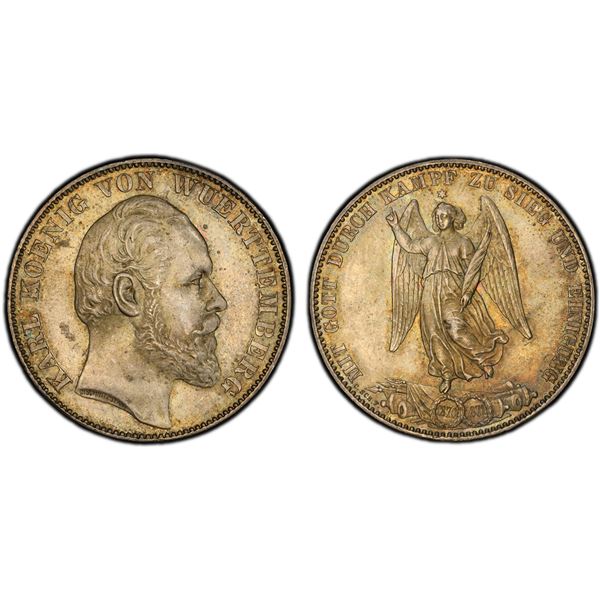 WÜRTTEMBERG: Karl I, 1864-1891, AR siegesthaler, 1871, PCGS MS64