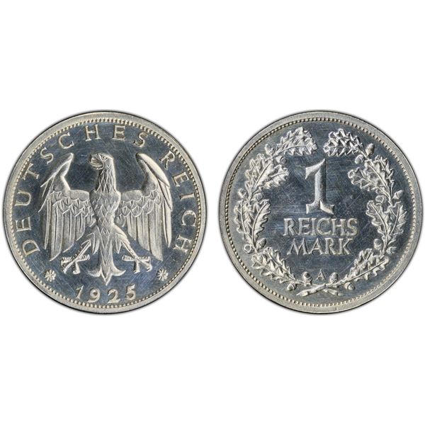 GERMANY: Weimar Republic, AR reichsmark, 1925-A, PCGS Proof 62 CAM