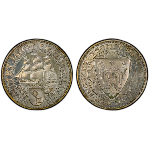 GERMANY: Weimar Republic, AR 5 reichsmark, 1927-A, PCGS Proof 64