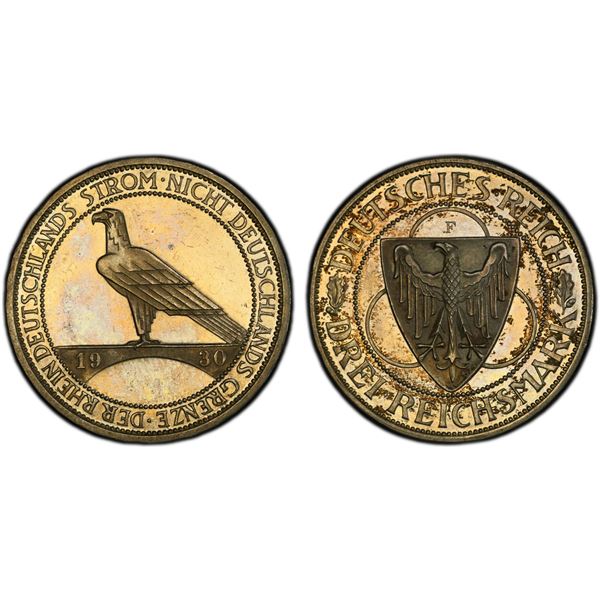 GERMANY: Weimar Republic, AR 3 reichsmark, 1930-F, PCGS Proof 62 CAM