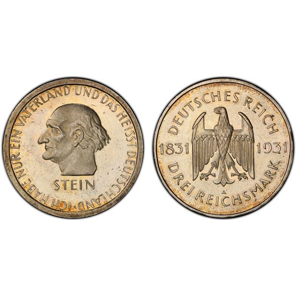 GERMANY: Weimar Republic, AR 3 reichsmark, 1931-A, PCGS Proof 63 CAM