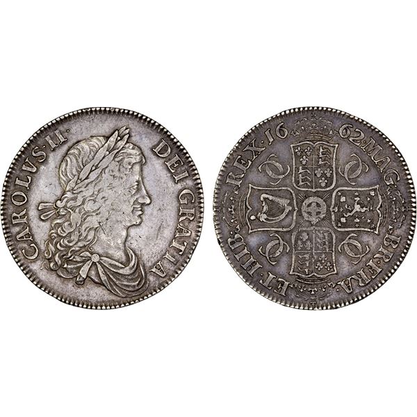 ENGLAND: Charles II, 1660-1685, AR crown, 1662, VF