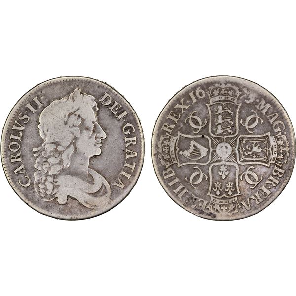ENGLAND: Charles II, 1660-1685, AR crown, 1675/3, Very Good