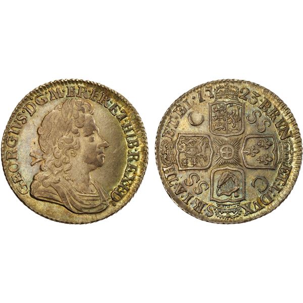 GREAT BRITAIN: George I, 1714-1727, AR shilling, 1723, XF-AU