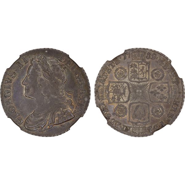 GREAT BRITAIN: George II, 1727-1760, AR shilling, 1739, NGC AU55