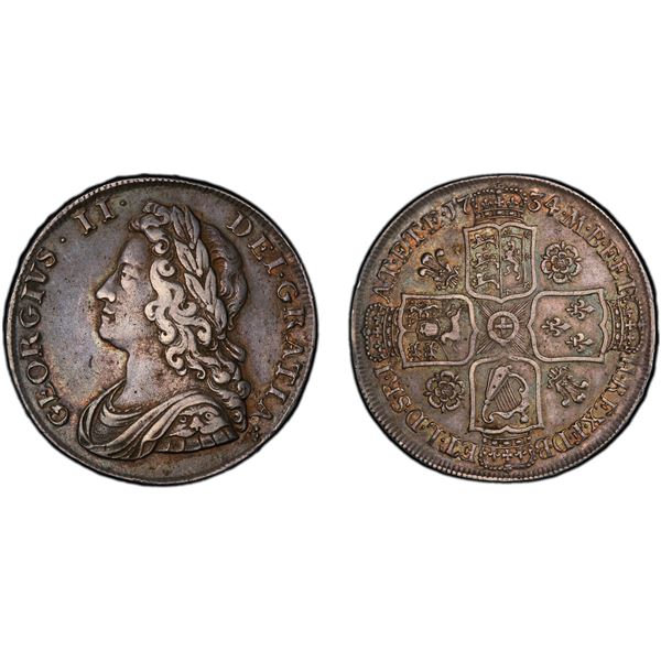 GREAT BRITAIN: George II, 1727-1760, AR halfcrown, 1734, PCGS EF45
