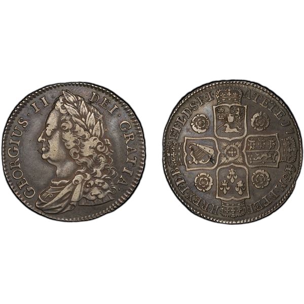 GREAT BRITAIN: George II, 1727-1760, AR halfcrown, 1743, PCGS EF40