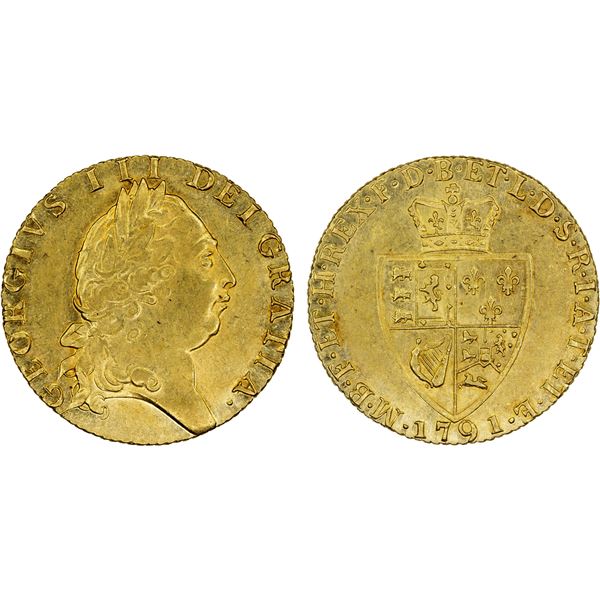 GREAT BRITAIN: George III, 1760-1820, AV guinea, 1791, AU