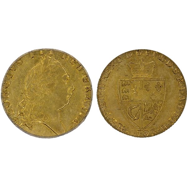 GREAT BRITAIN: George III, 1760-1820, AV guinea, 1793, ICG AU58