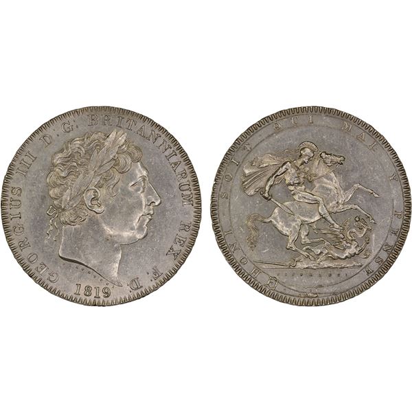 GREAT BRITAIN: George III, 1760-1820, AR crown, 1819, AU