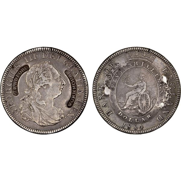 GREAT BRITAIN: George III, 1760-1820, AR dollar, 1804, Choice VF on Fine-VF host