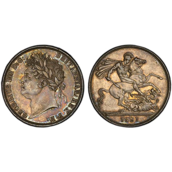 GREAT BRITAIN: George IV, 1820-1830, AR crown, 1821, PCGS AU58