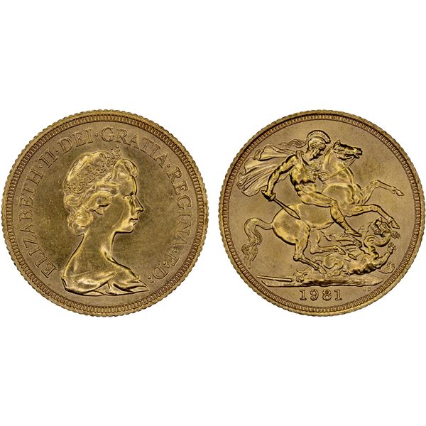 GREAT BRITAIN: Elizabeth II, 1952-2022, AV sovereign, 1981, Unc